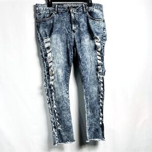VIP Jeans Sz 17/18 Acid Wash Blue Denim Distressed Skinny Jeans w/ Side Cutouts